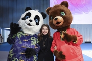 Olympic champion Alina Kabaeva with the mascots of the international Sky Grace-2023 tournament