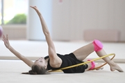 Viktoria Bespalova during an exercise with a hoop during preparation training for the BRICS Games