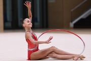 Valeria Medvedeva during an exercise with a hoop at the control training session