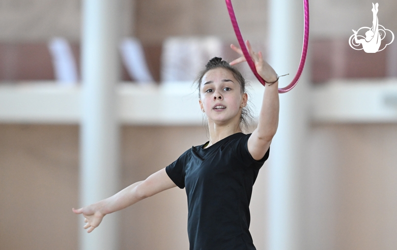 Mariia Borisova  during an exercise with a hoop during preparation training for the BRICS Games