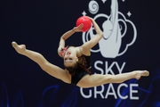 Mariia Borisova during an exercise with a ball