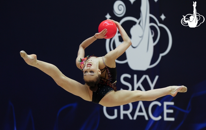 Mariia Borisova during an exercise with a ball