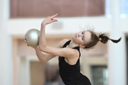 Viktoria Bespalova during an exercise with a ball during preparation training for the BRICS Games