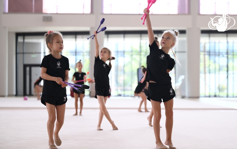 Young gymnasts during a training session