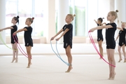 Young gymnasts during training