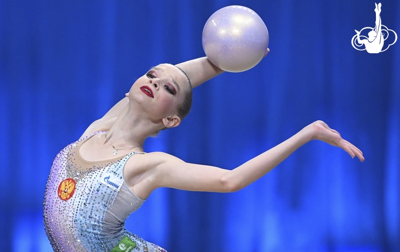 Alexandra Borisova during an exercise with a ball