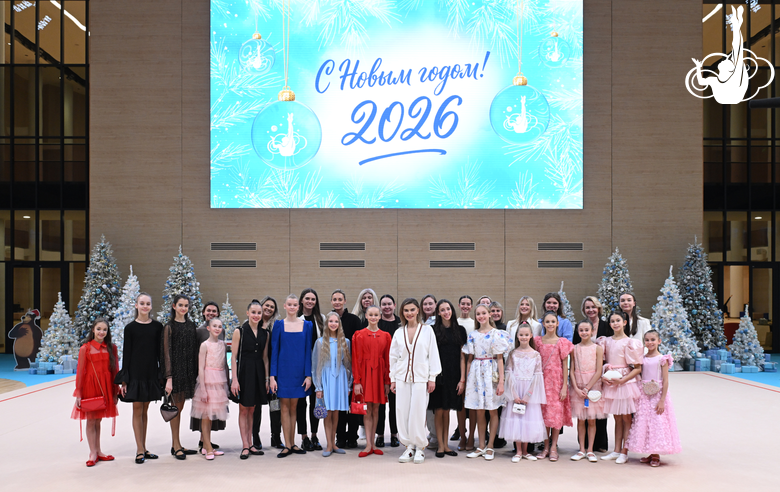December 17, 2025. Olympic champion Alina Kabaeva congratulates the coaches, the gymnasts and all the staff of the Academy on the upcoming New Year