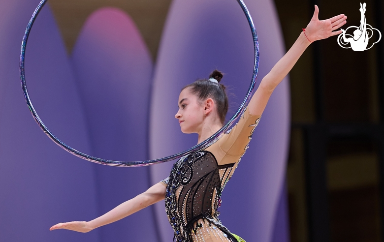 Anna Vakulenko  during an exercise with a hoop at the control training session