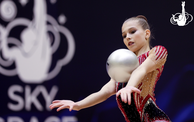 Gymnast during an exercise with a ball