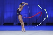 Lala Kramarenko during an exercise with a ribbon