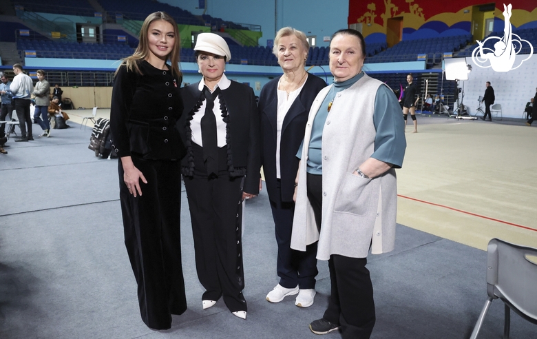 Olympic champion Alina Kabaeva together with the President of the All-Russian Gymnastics Federation and head coach of the Russian national team Irina Viner, Russia’s Honored Coaches Vera Shtelbaums and Natalya Tishina