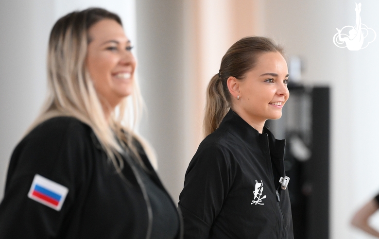 Academy coach Evgenia Eliseeva and Arina Averina during training