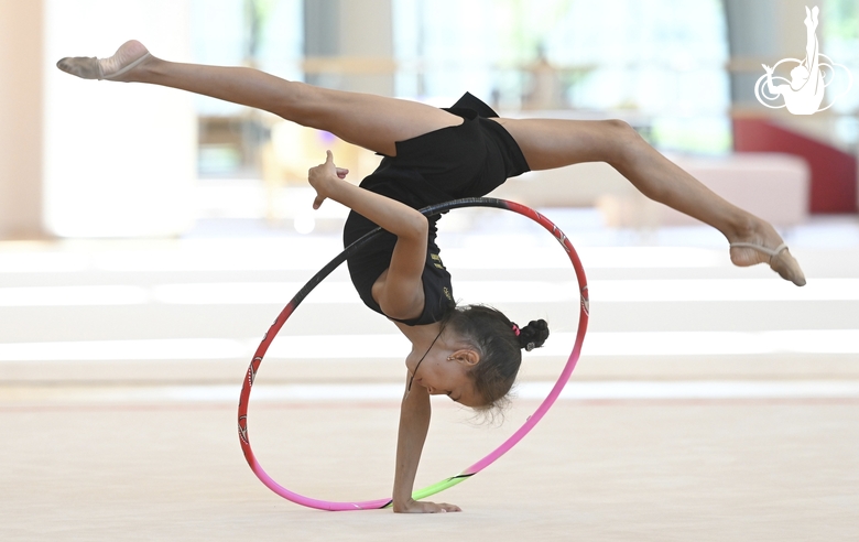 Sabina Samatova during an exercise with a hoop