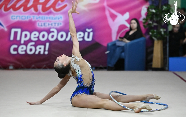 Gymnast during an exercise with a hoop