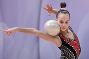 Miroslava Monina during an exercise with a ball at the control training session