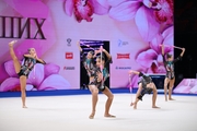 Group team gymnasts from the Nizhny Novgorod region during their clubs routine