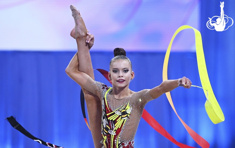 Anastasia Vlasenko during an exercise with a ribbon