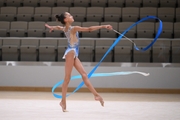 Valeria Medvedeva during an exercise with a ribbon at a control training session