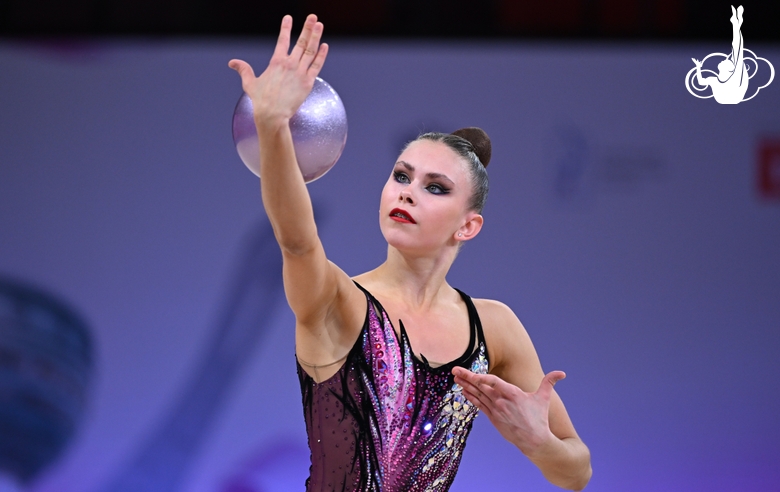 Ekaterina Sazonova during an exercise with a ball
