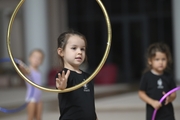 Young gymnasts during training