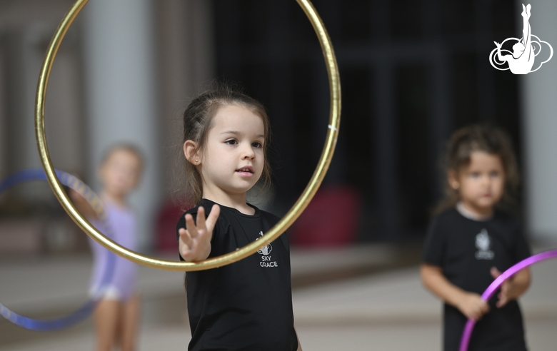 Young gymnasts during training