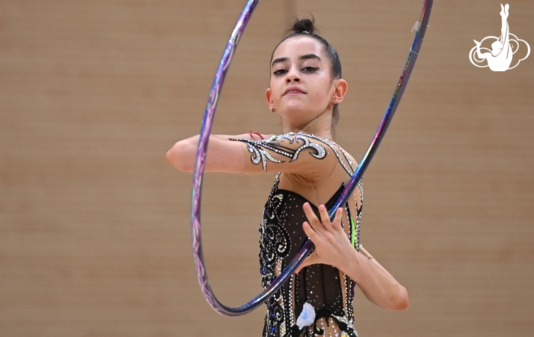 Anna Vakulenko during an exercise with a hoop at a control training session