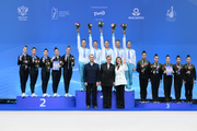 The podium of the final with balls in group exercises