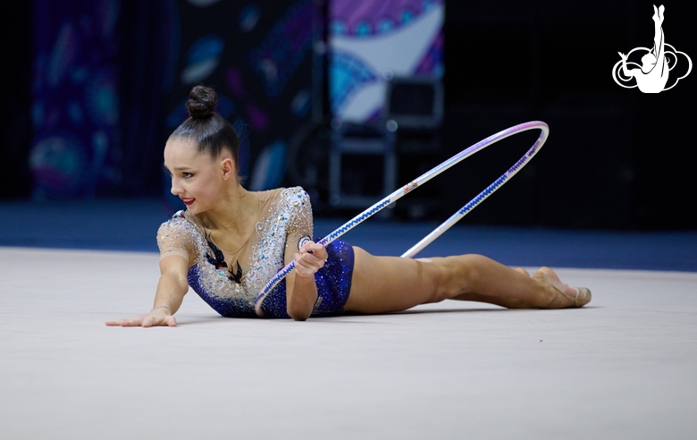 Mariia Borisova during an exercise with hoop