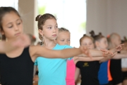 Gymnasts during choreography studies at the training camp in the Academy