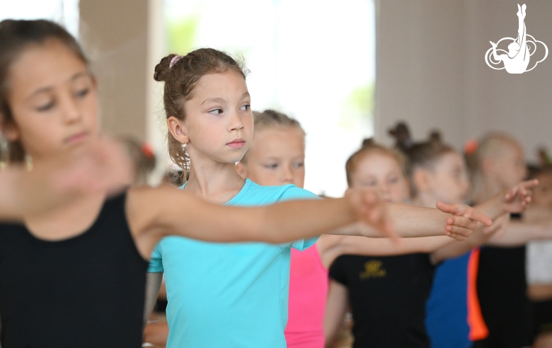 Gymnasts during choreography studies at the training camp in the Academy