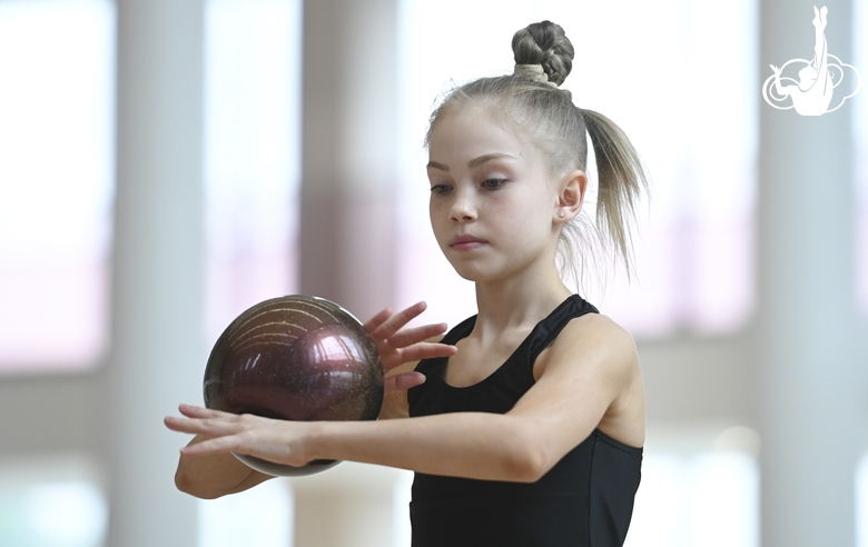 Gymnast during an exercise with a ball