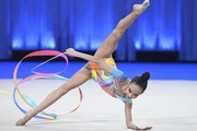 Victoria Nikiforova during an exercise with a ribbon