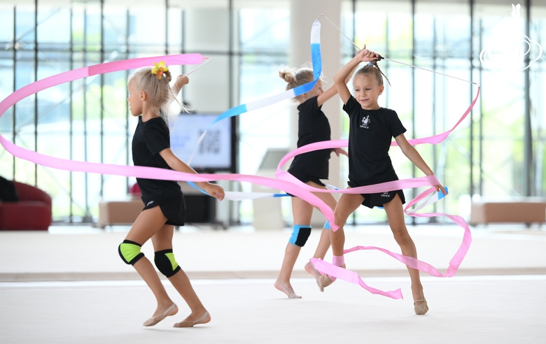 Young gymnasts during a training session