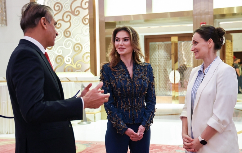 October 29, 2026. Olympic champion Alina Kabaeva during a tour of the Nita Mukesh Ambani Cultural Centre
