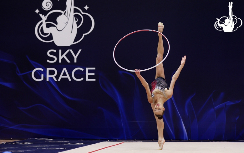 Gymnast during an exercise with a hoop