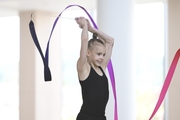 Kristina Voitenko during an exercise with a ribbon during preparation training for the BRICS Games