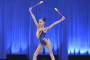 Uliana Ianus during an exercise with a ribbon