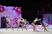 Group gymnasts from Nizhegorodskiy Region during an exercise with ribbons