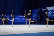 Group gymnasts during an exercise with balls