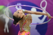 Valeria Medvedeva during an exercise with a hoop