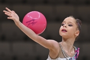 Sofia Bogdanova does an exercise with a ball during an individual program performance