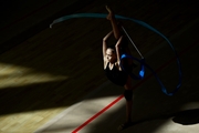 Valeria Medvedeva during an exercise with a ribbon