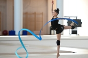 Valeria Medvedeva during an exercise with a ribbon