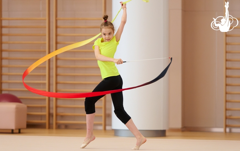 Elvira Belyaeva during an exercise with a ribbon