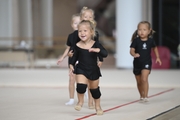 Young gymnasts during training