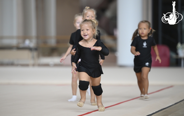 Young gymnasts during training