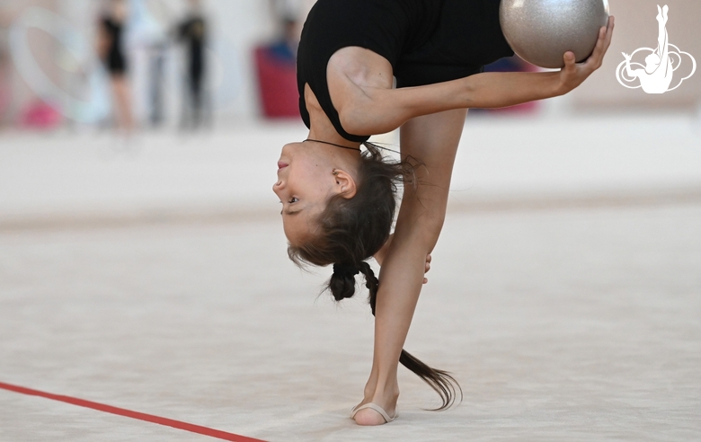 Sabina Samatova during an exercise with a ball