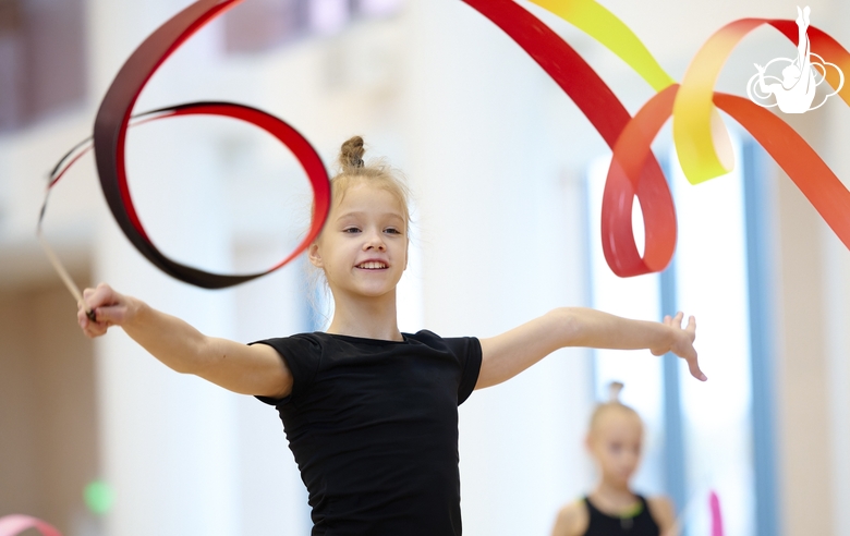 Kristina Voitenko during an exercise with a ribbon