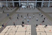 Gymnasts during practice at the training camp in the Academy