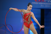 Elvira Krasnobaeva during an exercise with a hoop